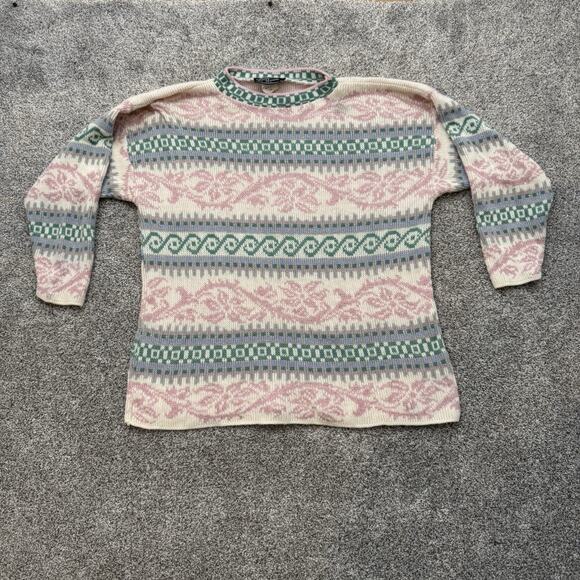 Vintage 80s 90s Acrylic Sweater Large Cottagecore Soft Girl Ski Lodge Pastel USA - Picture 1 of 7